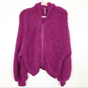 Free People Furry Time Zip Up Jacket Size Sm